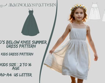 Girls Summer Dress Sewing Pattern: Below Knee, Size 2-16 (PDF Pattern)