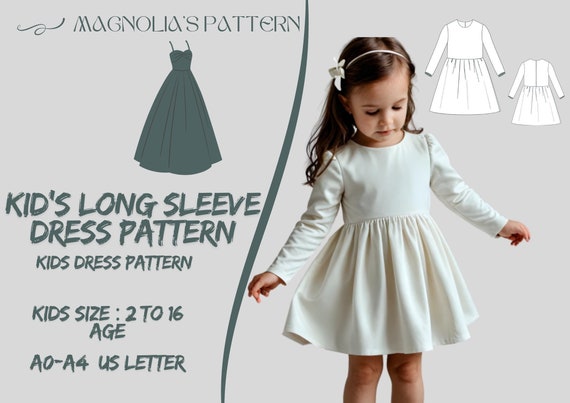 Girls Long Sleeve Dress Sewing Pattern: Size 2-16 (PDF Pattern) - Etsy  Australia