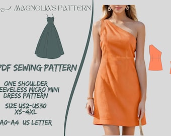 One Shoulder Mini Dress Sewing Pattern (PDF Pattern)