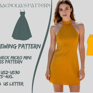 Halter Neck Micro Mini Dress Pattern, Summer Dress, Halter Dress, Cottage Dress, Woman Dress Sewing Pattern A0 A4 US Letter-US 2 to 30