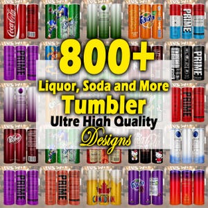 Lot de plus de 800 marques d'alcools et de sodas, pack de démarrage pour imprimerie, gobelet à sublimation mince de 20 oz, boisson PNG, bière, boissons