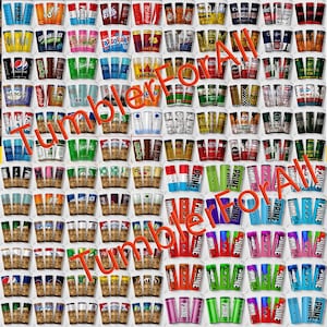 Puede incluir: Una cuadr&iacute;cula de varias latas y botellas de bebidas, incluyendo Coca-Cola, Sprite y Prime. El texto "Tumbler For All" est&aacute; superpuesto en naranja. Las latas y botellas est&aacute;n dispuestas en filas y columnas.