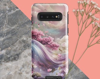 Aesthetic Tough Phone Case for Samsung Galaxy S10 S20 S21 S22 S23 S24 Ultra Plus FE, Cute Pink Cherry Blossom Cover, Shockproof Gift