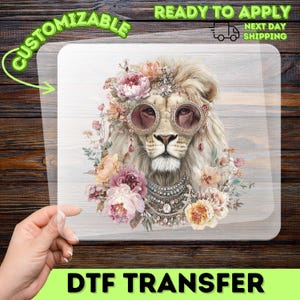 Lion Floral Art DTF Transfer, Empowering Animal Design Heat Transfer, Fashion Statement Iron-On Decal for Artistic Expression