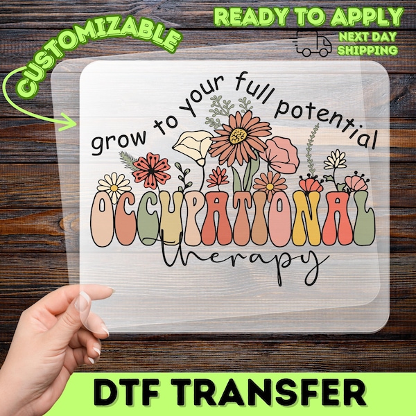 Occupational Therapy Floral Pride DTF Transfer, Retro Professional Identity Heat Transfer, Growth Potential Iron-On Decal, Ready to Press