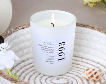 Personalised 30th Birthday Candle Gift:  Scented Candle for Her