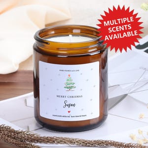 Candela natalizia personalizzata, regalo per collega, amica, ricordo personalizzato per amici, familiari o persone care, regalo di Natale in cera di soia