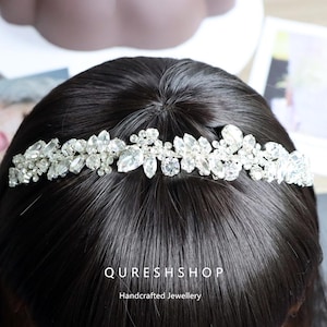 Crystal Bridal Headband, Side Wedding Headpiece, Floral Bridal Headband, Floral Wedding Headband, Wedding Hair Accessory For Bridesmaids