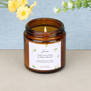 Maid of Honour Candle: Floral Soy Wax, Personalised Gift