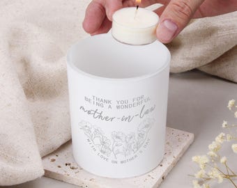 Personalised Mother-in-Law Candle holder – Floral Engraved Keepsake