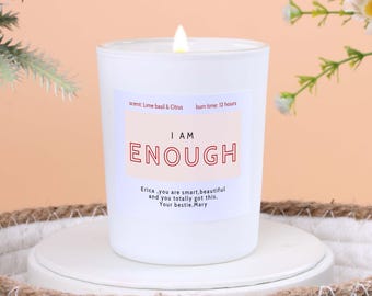 I Am Enough Candle,Frosted Glass  Affirmation Gift