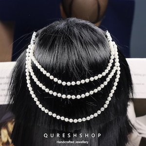 Layered Pearl Hair Clip Leaf-Inspired Rhinestone Bridal Hairpin,Romantic Multi-Strand Hair Jewelry,Bridal Crystal head piece,Bridesmaid gift
