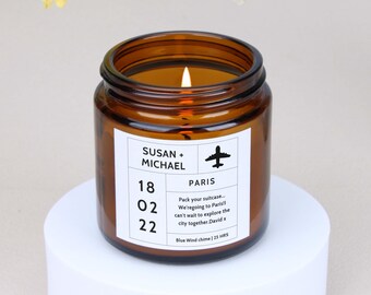 Personalised Surprise Trip Candle: Travel Ticket Gift, Scented Soy Wax
