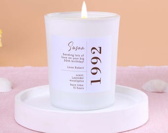 Personalised 30th Birthday Candle Gift: Frosted Soy Wax Candle