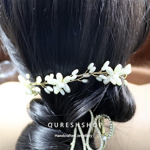Floral Wedding Hair Vine,Delicate Bridal Headpiece with Pearl Crystal Accents ,Romantic Boho Bride Hair Jewelry for Bridal , For Bridesmaids