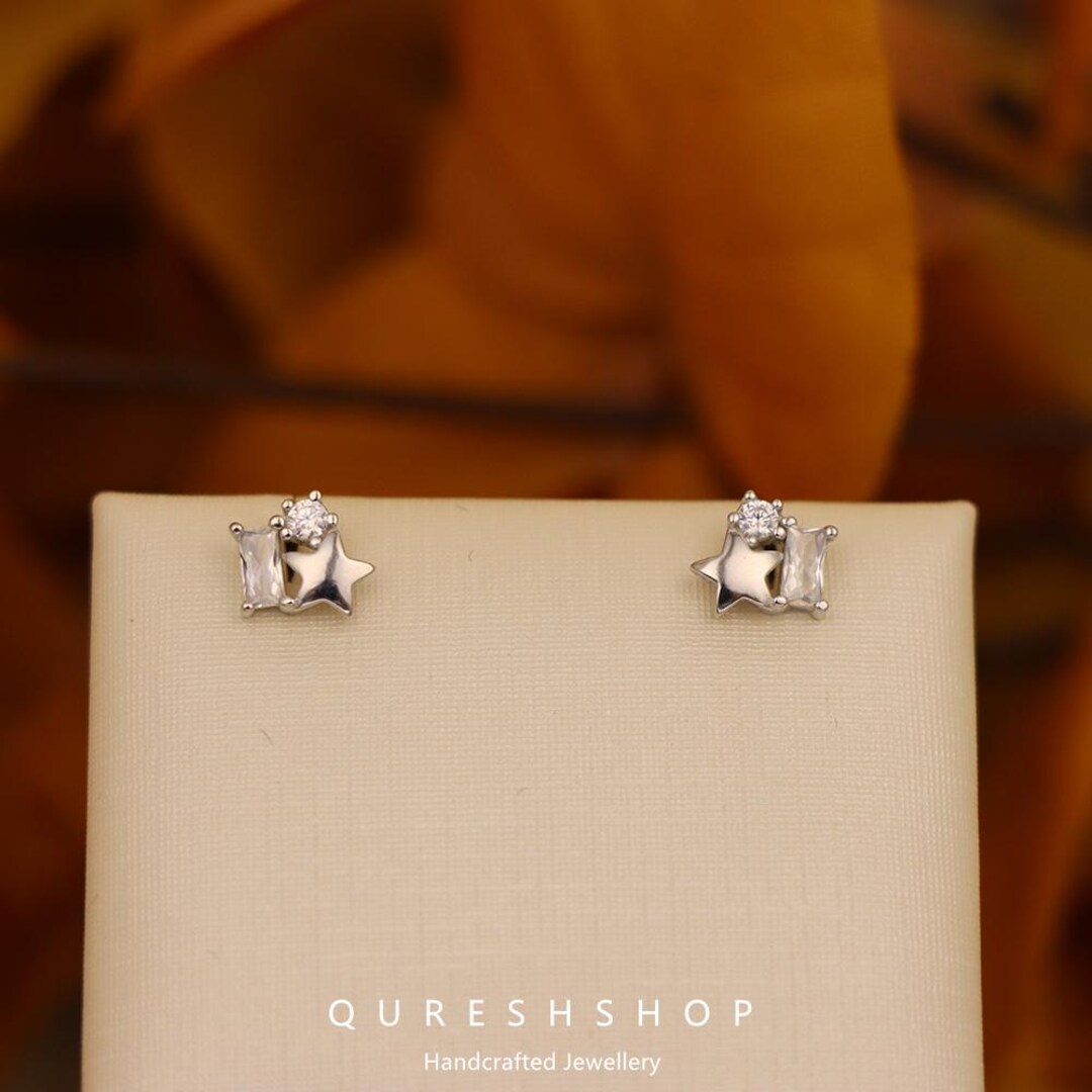 S925 Silver Star Earrings for Women Diamond-studded Sugar Cube