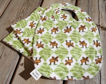 Baby Set: Baby Bib,  Burp Cloths - Flannel Moose