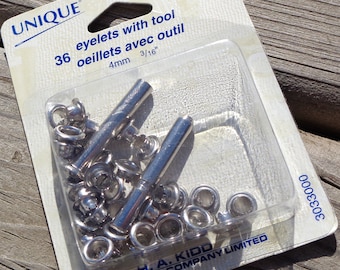 Package of 36 - 4mm (3/16") Silver Eyelets with Tool