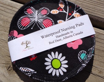 Waterproof Reusable Nursing Pads, Waterproof Nursing Pads - 01 - Black Floral