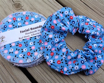 Reusable Facial Rounds and Scrunchie - Blue Floral