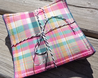 Coasters, Mug Rug, Fabric Coaster - Plaid