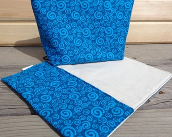 Cosmetic Bag and Brush Roll SET - Blue Swirl