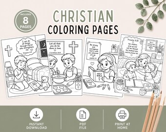 Christian kids coloring pages, printable Bible verse pages, Instant Download, Christian activity, Faith filled activities