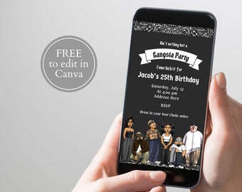 Editable cholo invite, digital invite, digital download, cholo party theme, funny theme invite, invitation for men, text invite