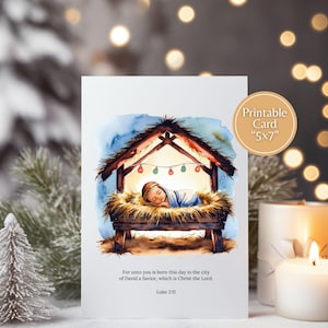 Christliche Weihnachtskarte, Krippenkarte druckbar, christliche Karte Druck, digitaler Download, sofortiger Download, religiöse Karte