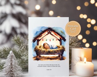 Christian Christmas card, nativity card printable, Christian card print, digital download, instant download, religious card