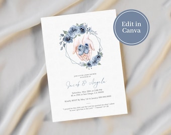 Editable heaven sent invite, Canva template, digital download, neutral clouds invitation, clouds invite, beige cloud theme invitation