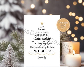 Christian Christmas card, Isaiah 9:6 card printable, Christian card print, digital download, instant download, religious card