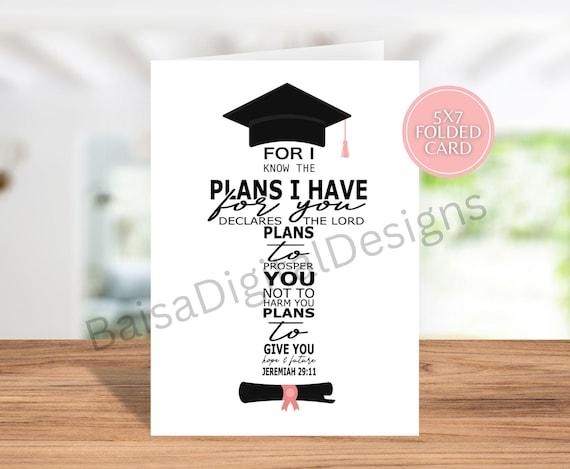 Christian Graduation card, Jeremiah 29:11, Graduation card printable, Christian card for girls, instant download, religious card