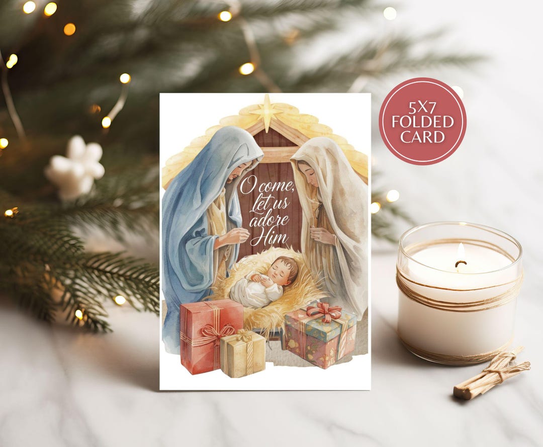 Christian Christmas Card, Nativity Card Printable, Christian Card Print