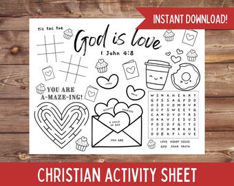 Christian activity sheet, instant download, pdf, Christian printable, kids God is love activity, religious activity sheet