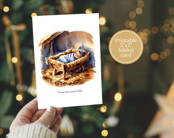 Christian Christmas card, nativity card printable, Christian card print, digital download, instant download, religious card