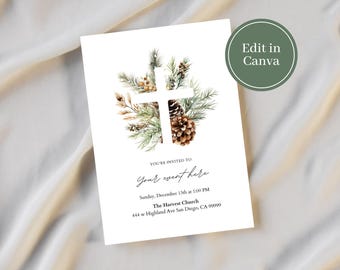 Editable Christian winter invite, baptism invite, digital download, Canva template, Christian invitation, religious invite template