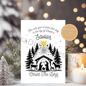 Cartão de Natal cristão, cartão Lucas 2:11, cartão de natividade para impressão, impressão de cartão cristão, download digital, download instantâneo, cartão religioso