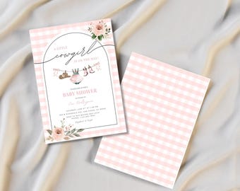 Editable floral western baby shower invite, Canva template, baby shower rodeo theme, Cowgirl invite, my 1st rodeo invite, digital download,