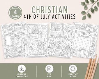Christian 4th of July sheets, faith based 4th of July activities, Instant Download, Christian activity, coloring pages for kids July prints