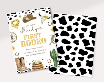 Editable 1st Rodeo birthday invite, Canva template, My first rodeo, Cowgirl birthday invite, Western party theme invite, digital download,