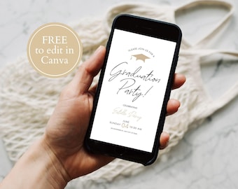 Editable Graduation evite, Modern graduation invite, Canva template, digital download, mobile invite template