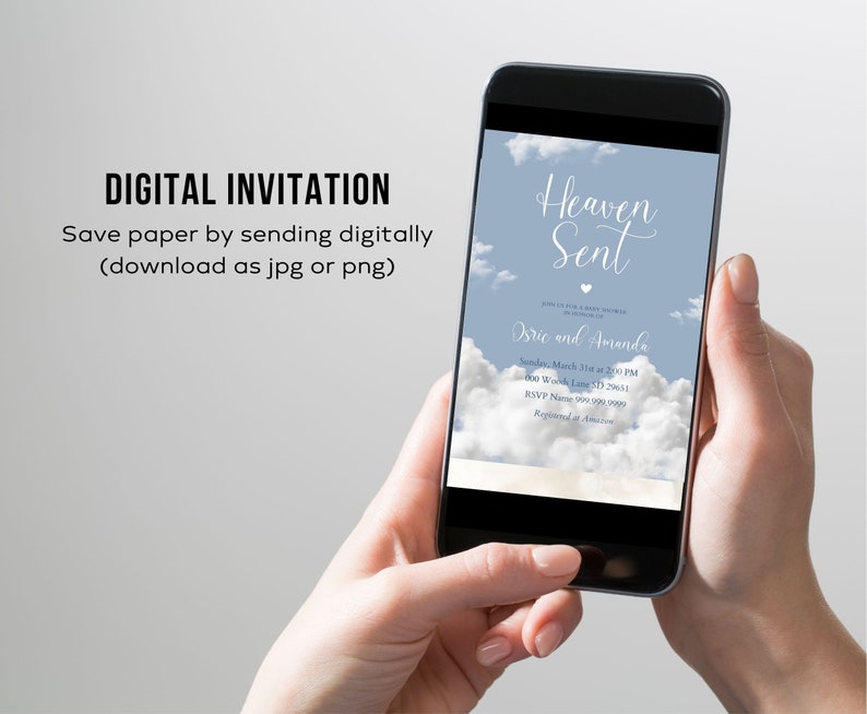 Sent Invite Editable Heaven Sent Invite, Canva Template, Digital Download, Neutral ...