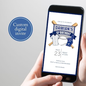 Custom baseball invite, end of season party invite, sports birthday evite, Baseball theme invitation, digital download, mobile invite image 1