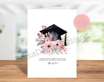 Printable Christian Graduation card, Commit your works to the Lord, Graduation card for girls,Proverbs card,instant download, religious card