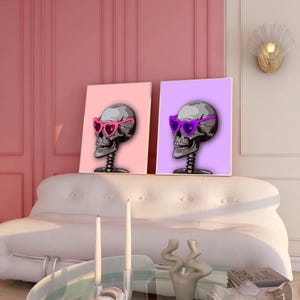 PINK gafas de sol divertida impresión de arte espeluznante, impresión de arte descargable. Arte de la pared del cartel rosa