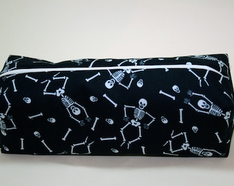 Boxy Makeup Bag - Glow in the Dark Dancing Skeletons Zipper - Pencil Pouch - Halloween