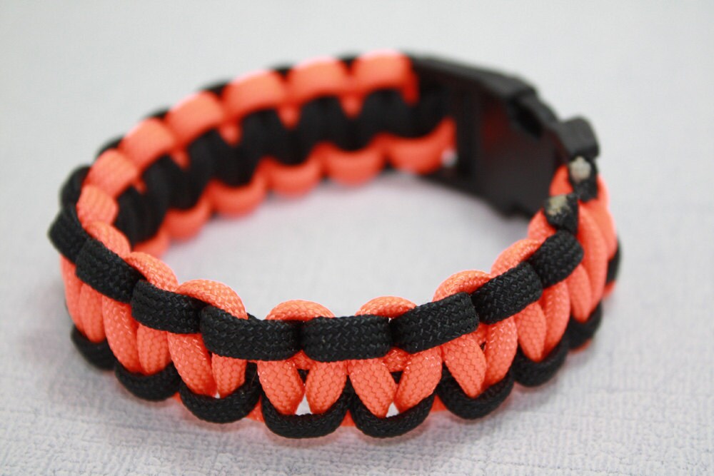 Paracord Bracelet Black & Orange with Side Release Buckle | Etsy