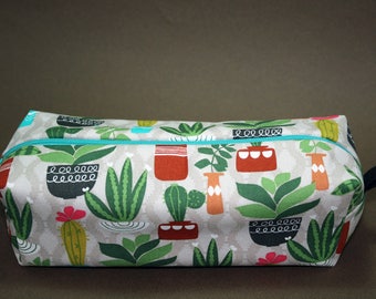 Boxy Makeup Bag - Small Succulents and Cacti Print Zipper - Pencil Pouch