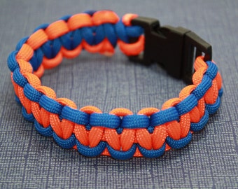 Paracord Bracelet - Orange & Blue with Side Release Buckle- Cobra-Fishtail-Criss Cross-Baseball-Cat Claw-Shark Jaw Bone-Dotted Blaze-Duality